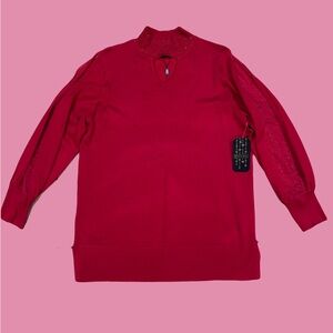 Red Long Sleeve blouse with Embellished Collar